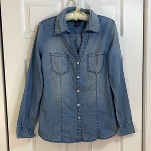 2 for $25 - INC Light Blue 100% Cotton Denim Shirt w cinched waist, 8